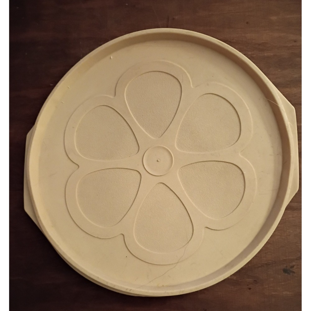 Vintage Tupperware Cream Almond Serving Tray Lid J-3221 Flower Petal Design 8in